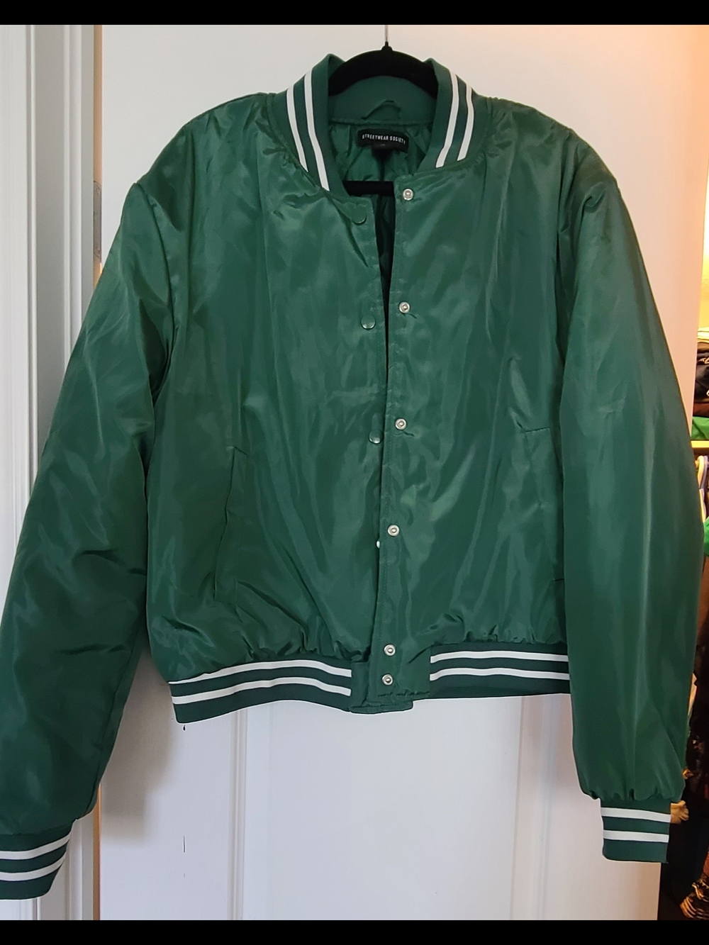 Streetwear Society Green Bomber Jacket with White Trim